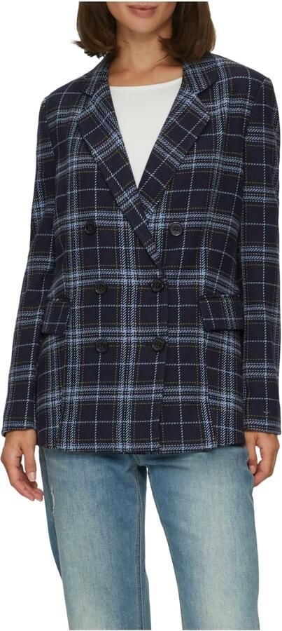 S.Oliver geruite rechtvallende blazer donkerblauw lichtblauw - Foto 1