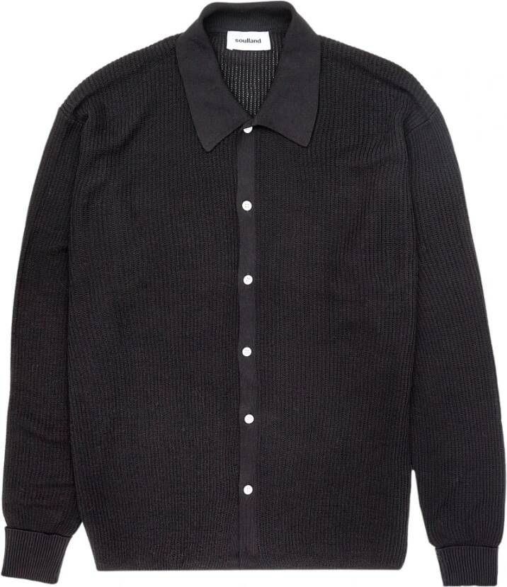 Soulland Geribbeld LS Polo Shirt Black