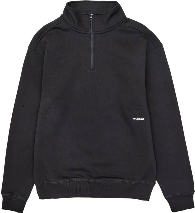 Soulland Geborsteld Fleece Half Zip Sweatshirt Black Unisex