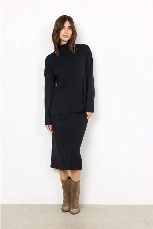 Soyaconcept Moderne Geribbelde Midi Rok Zwart Black Dames - Foto 3