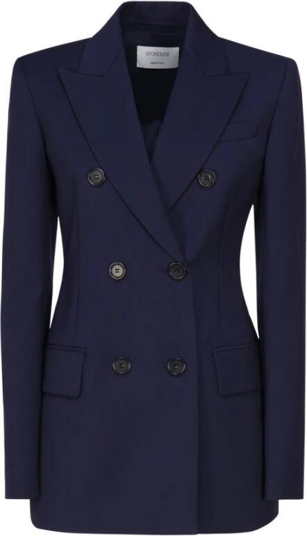 SPORTMAX Blauwe Dubbelrij Uitlopende Blazer Blauw Dames