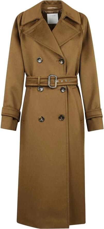 SPORTMAX Bruine Wollen Jas met Riem Brown Dames