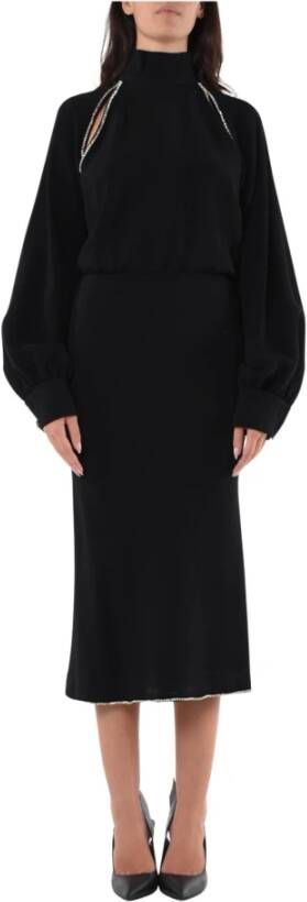 SPORTMAX Stretch Viscose Longuette Jurk met Grafische Strass Details Black Dames