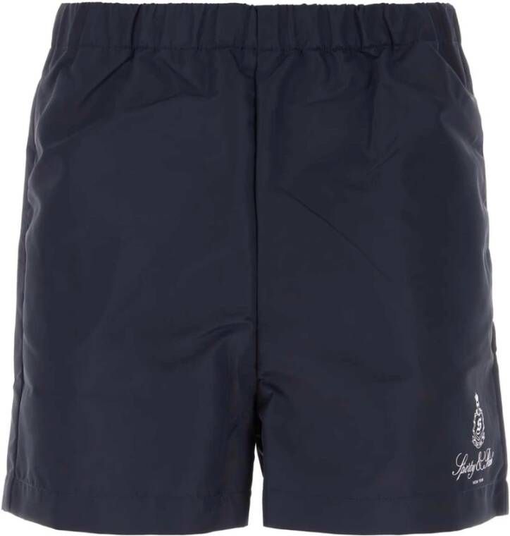 Sporty & Rich Sportieve Zwarte Nylon Bermuda Shorts Blue Heren
