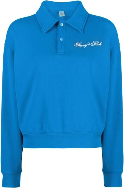 Sporty & Rich Logo-Geborduurd Polo-Kraag Sweatshirt Blauw Dames