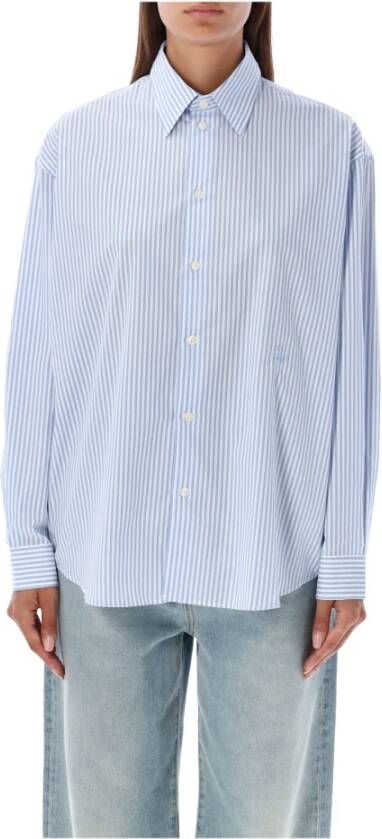 Sporty & Rich Periwinkle Gestreept Oversized Overhemd Blauw Heren