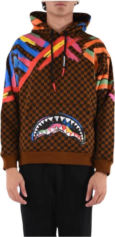 Sprayground Checkit Hoodie met Voorprint Bruin Heren