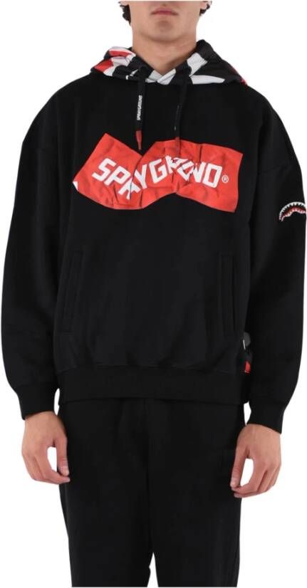 Sprayground Zwarte Trui met Capuchon en Print Black Heren