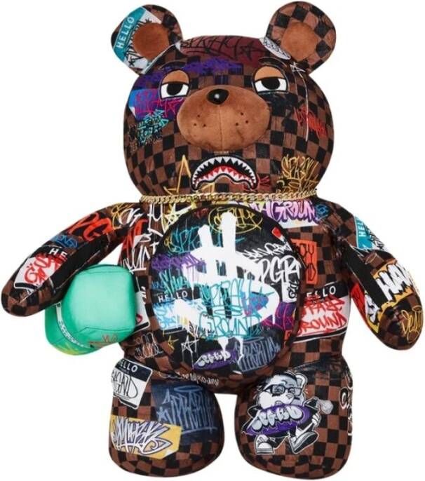 Sprayground Limited Edition Graffiti Check Bear Rugzak Bruin Dames