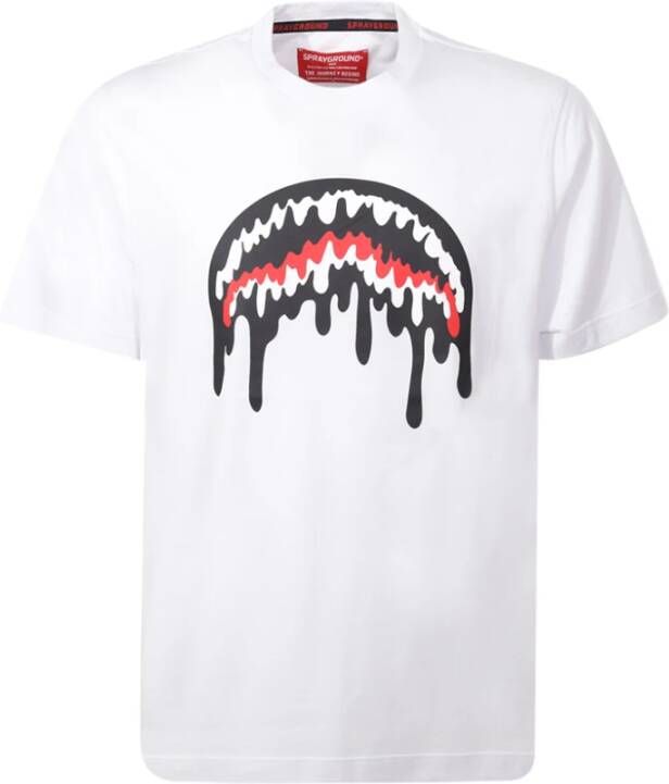 Sprayground Wit Heren Crew-neck T-shirt met Loose Smooth Patroon White Heren