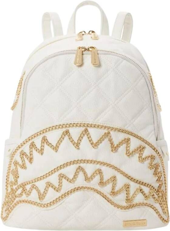 Sprayground Witte Leren Kinder Rugzak met Gouden Kettingdetail White Dames