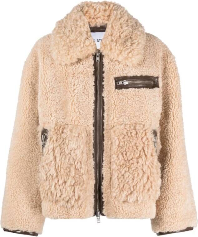 Stand Studio Beige Teddy Jas met Imitatieleren Inzetstukken Beige Dames