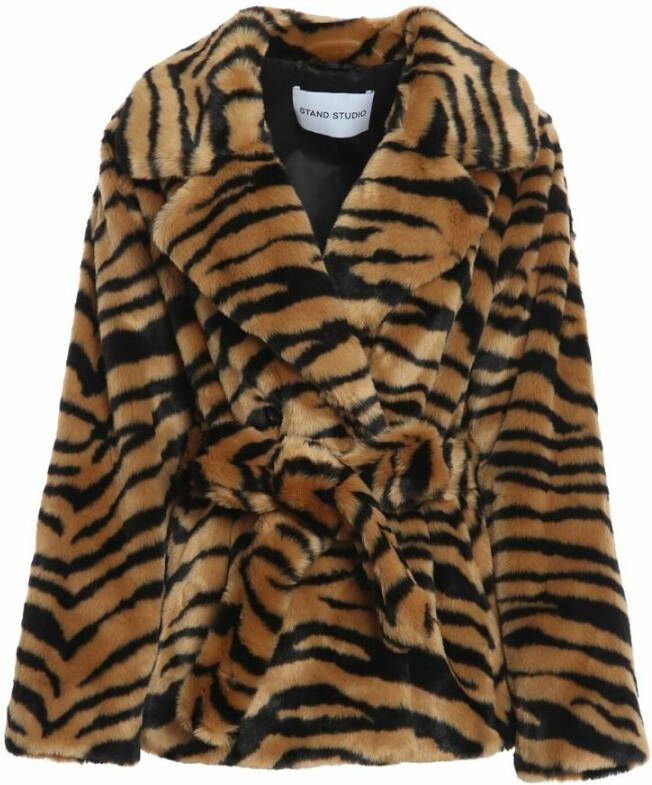 Stand Studio Korte Tiffany Faux-Fur Tijger Patroon Jas Bruin Dames