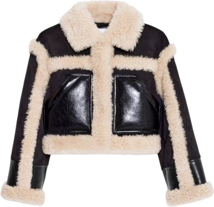 Stand Studio Jas van imitatieleer en synthetische shearling Zwart Dames