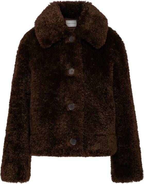 Stand Studio Faux bont shearling jassen Bruin Dames