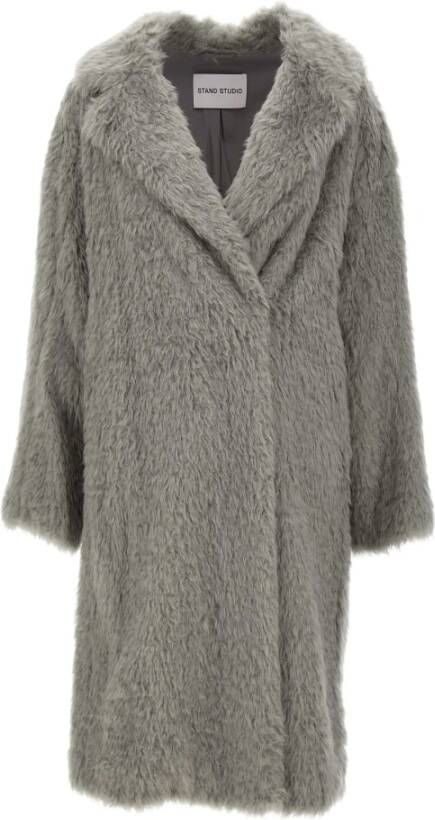 Stand Studio Grijze synthetische bontjas met knoopsluiting Gray Dames