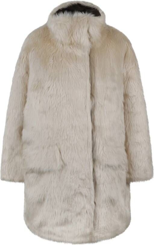Stand Studio Halflange jas van wolblend imitatiebont White Dames