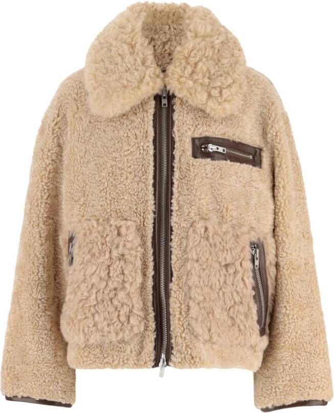 Stand Studio Jas met shearling kraag en zakken Beige Dames