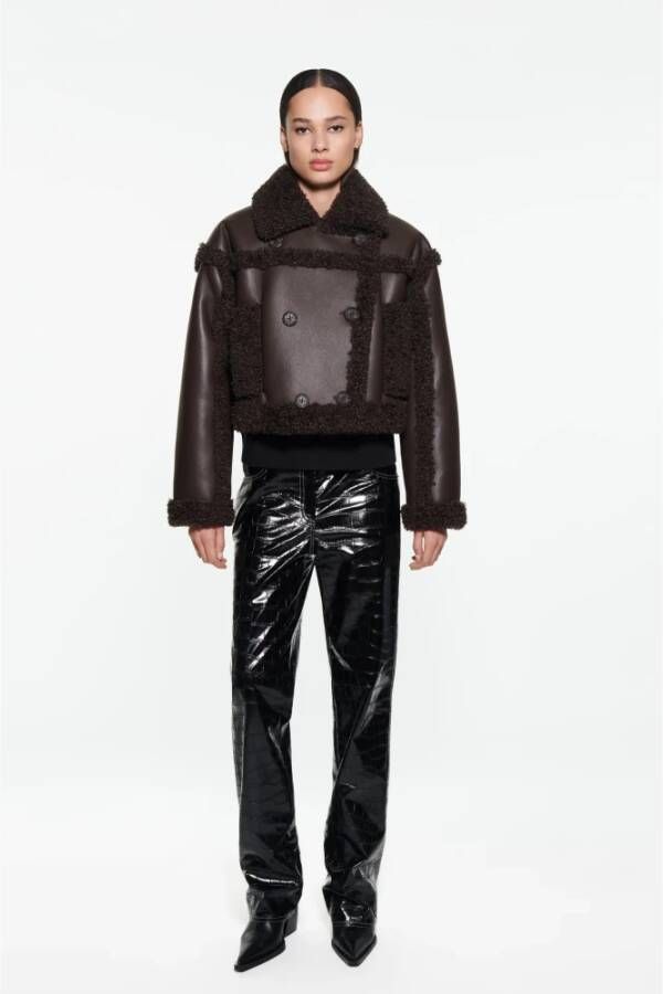 Stand Studio Kristy Cropped Faux Shearling Jas Brown Dames