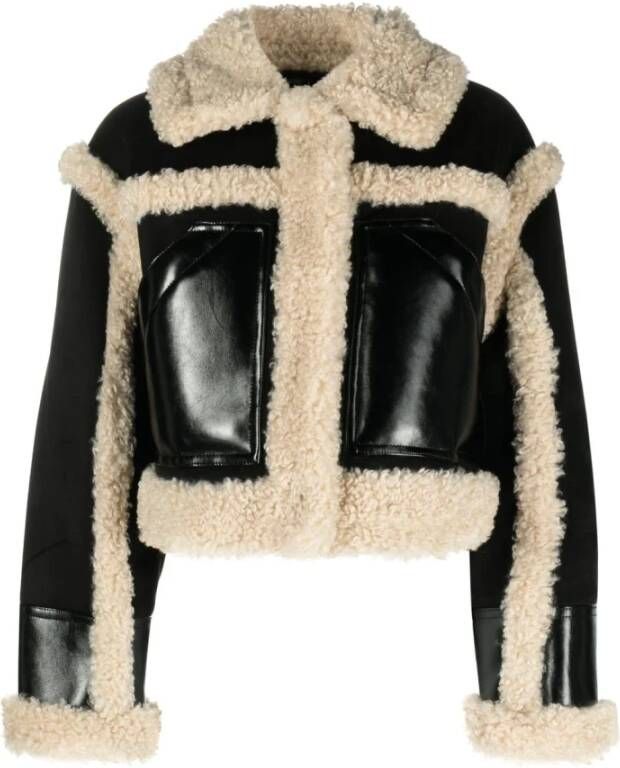 Stand Studio Jas van imitatieleer en synthetische shearling Black Dames