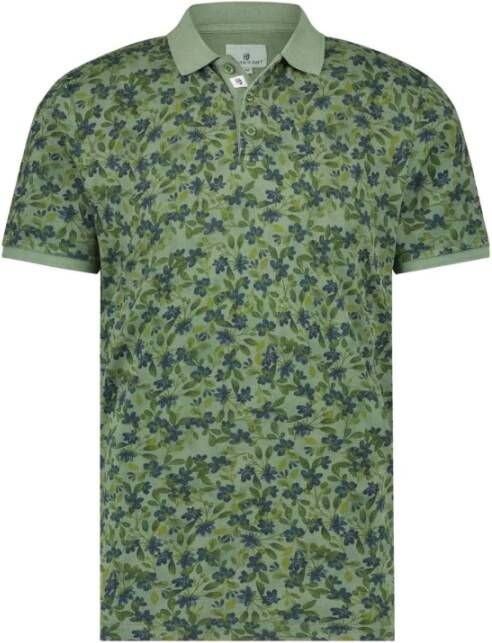 State of Art Poloshirt groen Regular fit bloem patroon