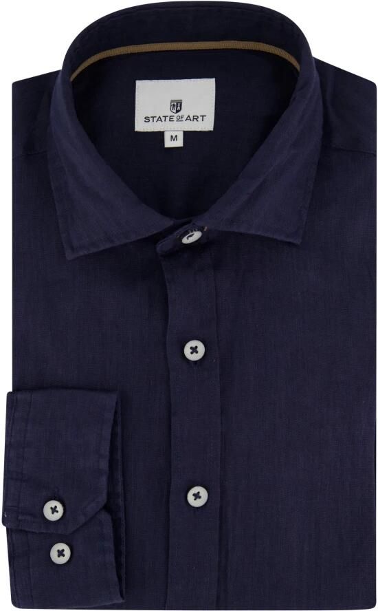 State of Art regular fit linnen overhemd donkerblauw