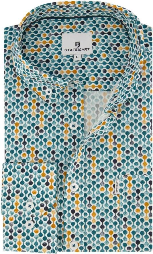 State of Art regular fit overhemd met all over print wit azuurblauw
