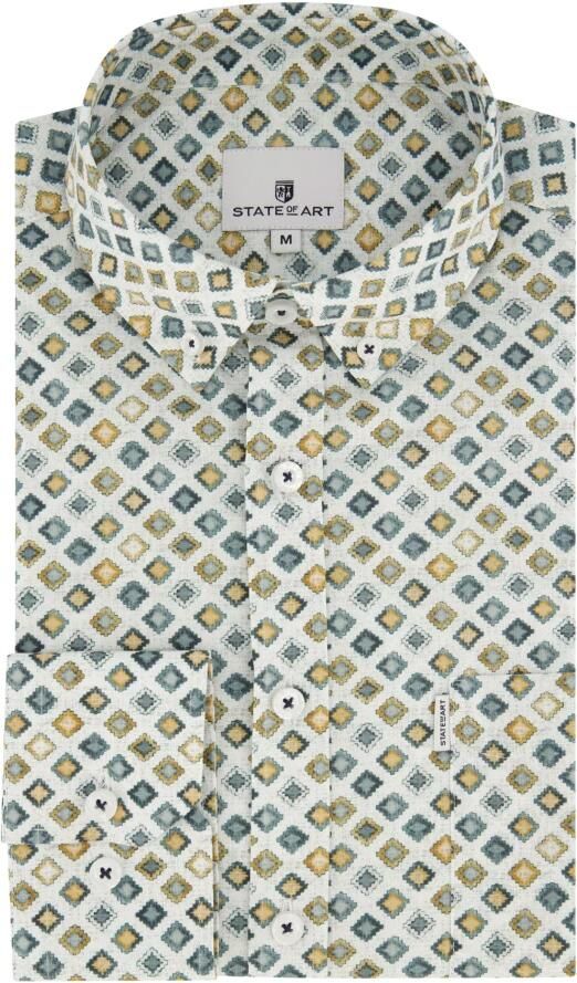 State of Art regular fit overhemd met all over print wit petrol