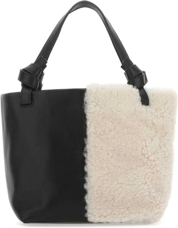 Staud Tweekleurige leer- en shearling handtas Black Dames