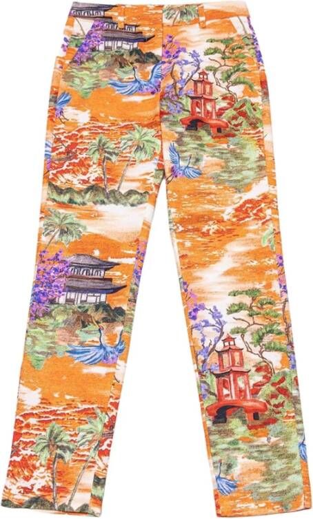 Stella Jean Slanke broek fit canvas met Chinese print Oranje Dames