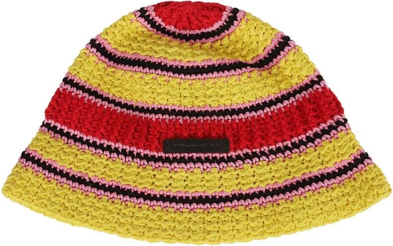Stella Mccartney Gestreepte Katoenen Gehaakte Beanie Pink Dames