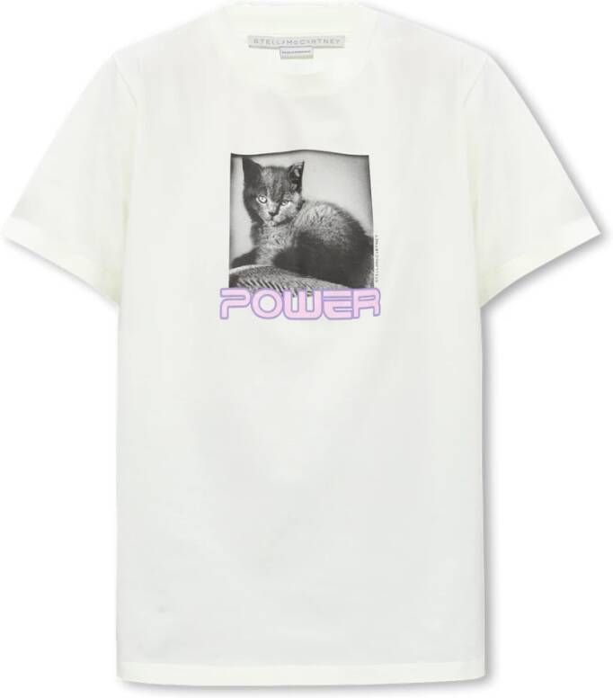 Stella Mccartney Grafische Print Cat Power T-Shirt White Dames