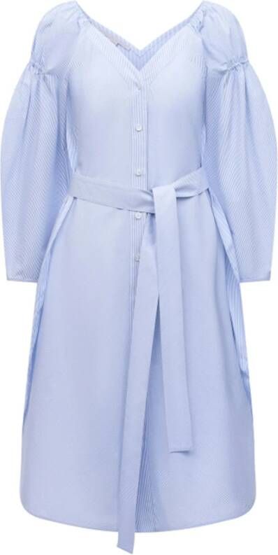 Stella Mccartney Katoenen jurk met knoopsluiting en afneembare riem Blue Dames