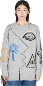 Stella Mccartney Grafisch Geborduurde Wollen Trui Grijs Dames
