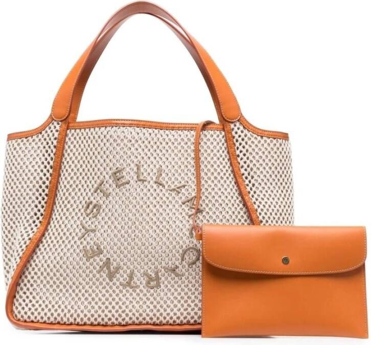 Stella Mccartney Beige Geborduurd-Logo Touw Mesh Tote Tas Beige Dames