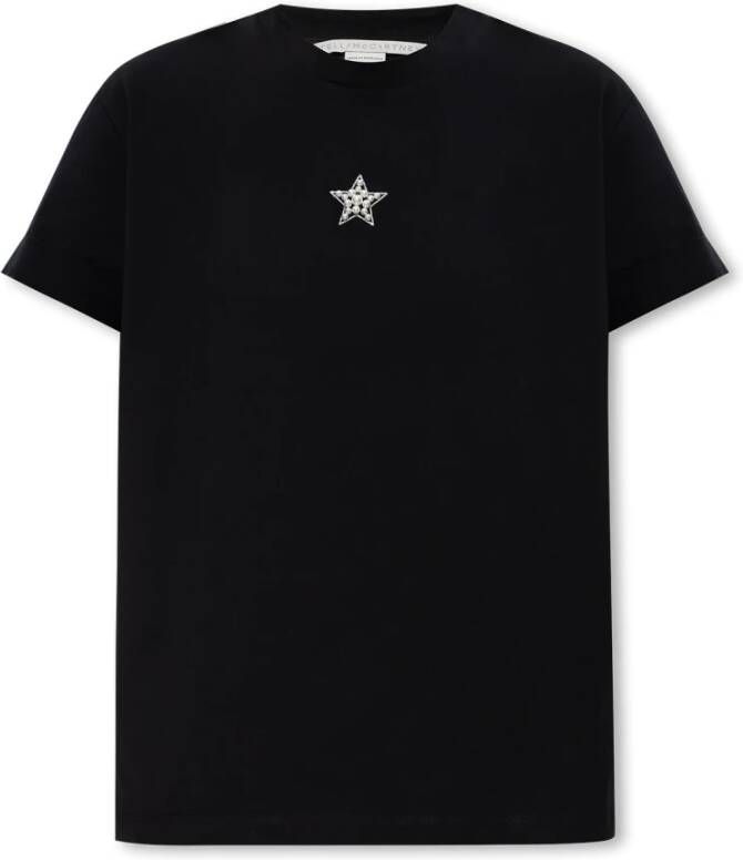 Stella Mccartney Zwarte T-shirts en Polos met Nep Parelborduursel Zwart Dames