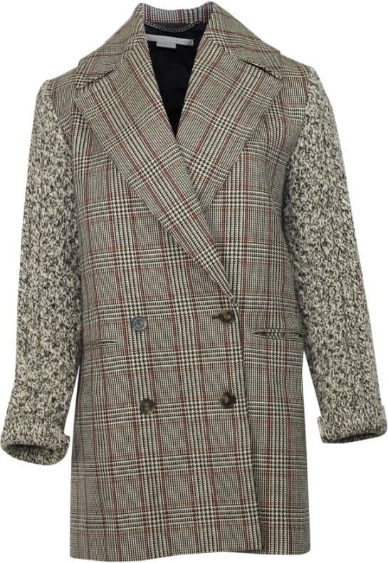 Stella McCartney Pre-owned Plaid gebreide-mouw extra grote erwten jas in wol Bruin Dames