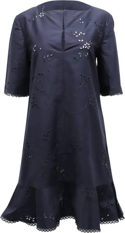 Stella McCartney Pre-owned Stella Mccartney Broderie Fluted Dress in Navy Cotton Blauw Dames