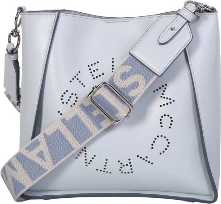 Stella Mccartney Stella Logo shoulder bag defined by a perforated circular logo at the front and a logo-patterned canvas strap Blauw Dames