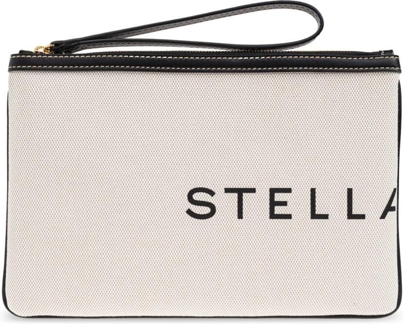Stella Mccartney Clutches Beige Textured Handbag With Zip Closure And Wrist in beige