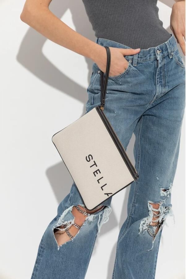 Stella Mccartney Clutches Beige Textured Handbag With Zip Closure And Wrist in beige - Foto 6