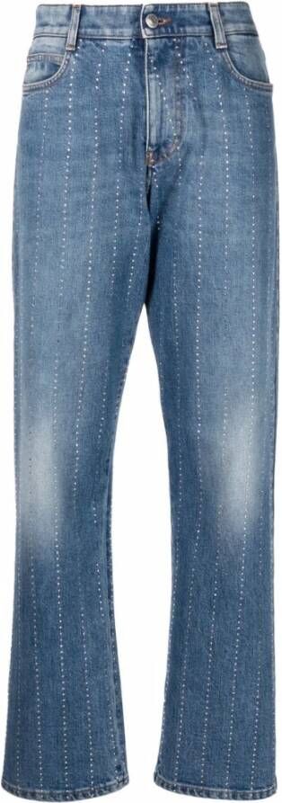 Stella Mccartney Blauwe Straight-Leg Jeans met Strass Steentjes Blue Dames