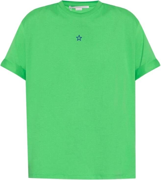 Stella Mccartney Groene biologisch katoenen T-shirt met sterrenborduursel Green Dames