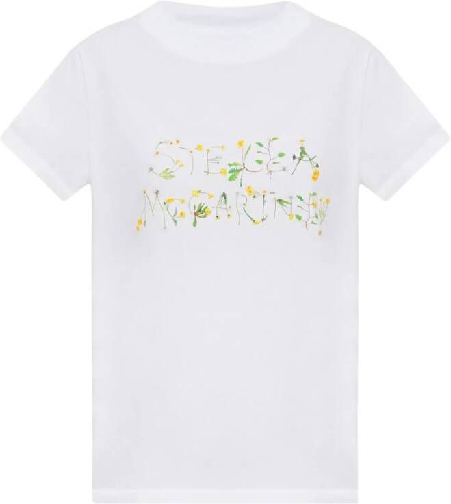 Stella Mccartney Wit Dandelion Logo Jersey T-Shirt White Dames
