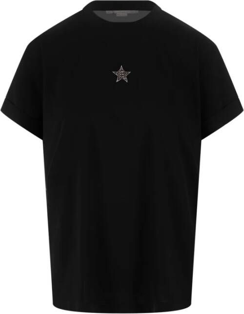 Stella Mccartney Zwart Katoenen Soft-Fit T-Shirt met Juwelen Accenten Black Dames