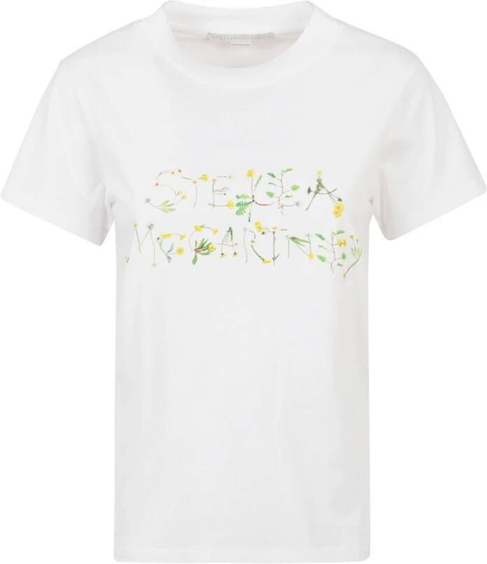 Stella Mccartney Logo Print Wit Katoenen T-shirt met Bloemenborduursel White Dames