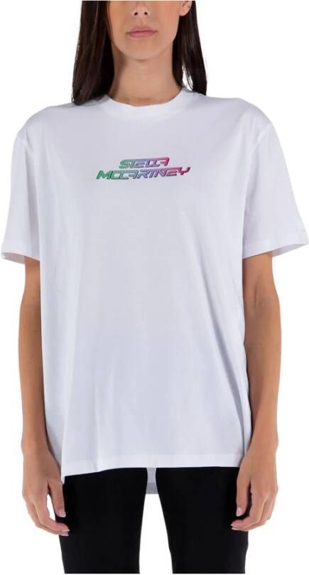 Stella Mccartney Katoenen T-shirt met Relief Logo Detail White Dames