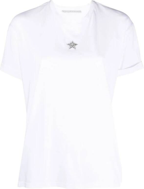 Stella Mccartney Donna Katoenen Wit T-shirt met Ster Juweel Applicatie White Dames