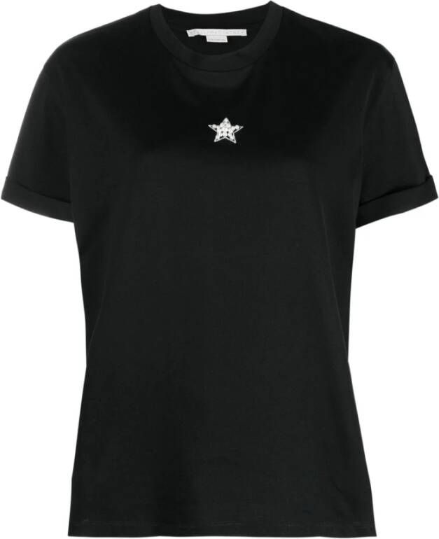 Stella Mccartney Zwarte katoenen T-shirt met kristaldecoratie Black Dames