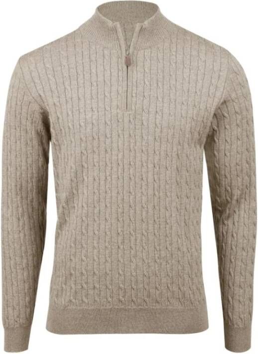 Stenströms Beige Kabelgebreide Merino Half Zip Sweater Beige Heren